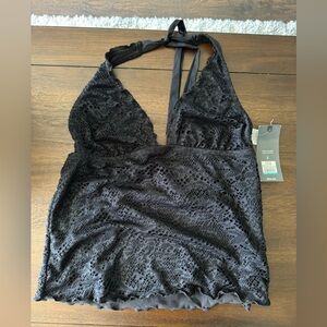 Black crochet tankini top